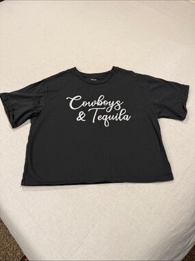 Organic Collective Cowboys & Tequila Graphic Crop Tee Black Size Large